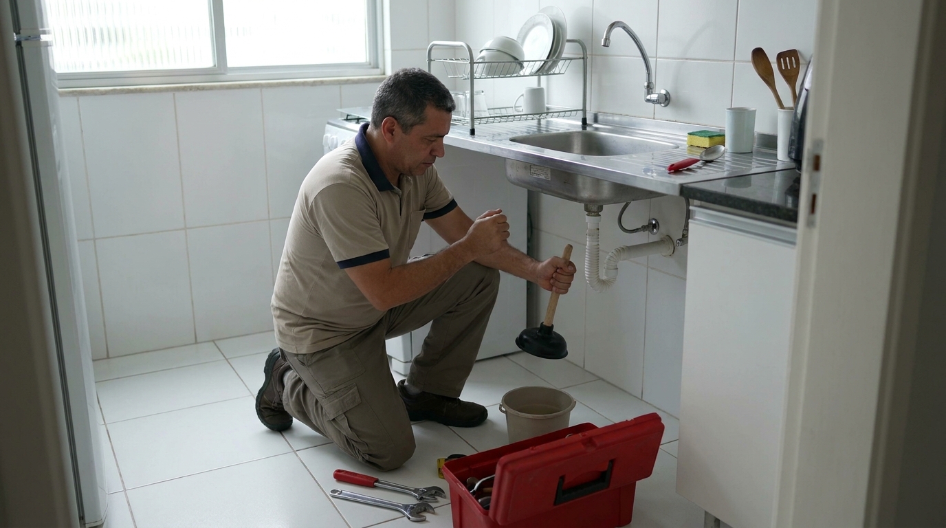 Desentupimento de pia residencial em São Carlos‑SP
