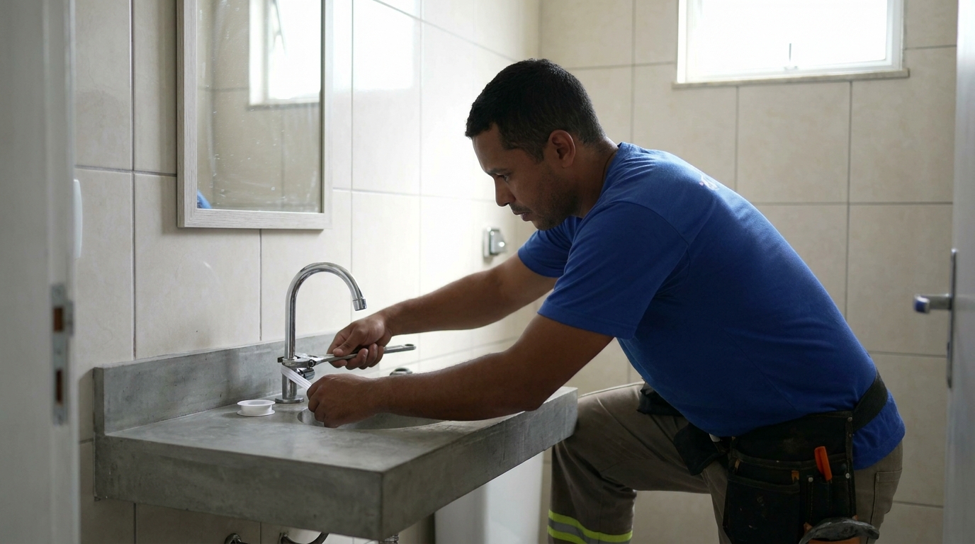 Encanador instalando torneira em São Carlos‑SP